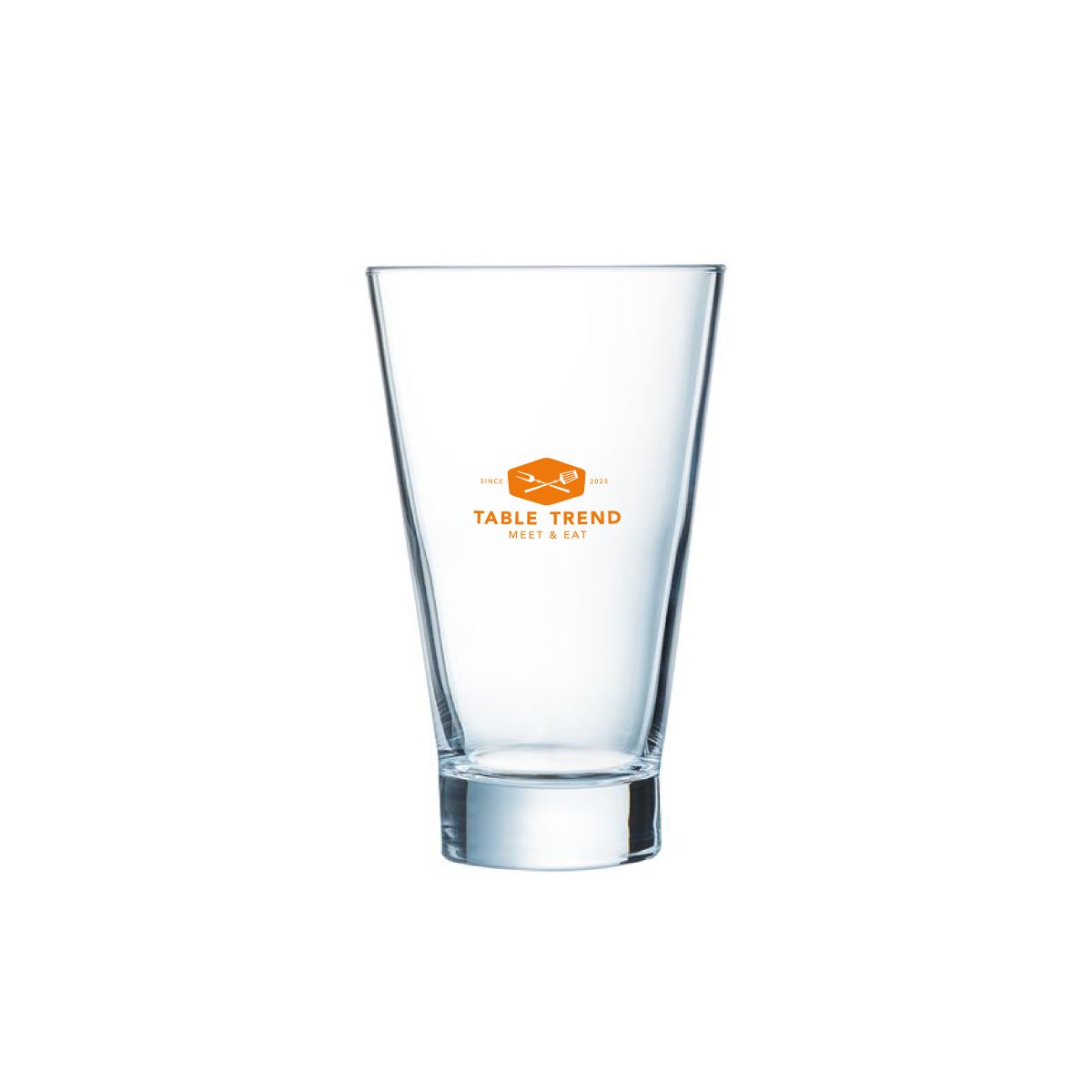 Shetland 22 cl. glas met duidelijk zichtbaar éénkleurig logo van TableTrend op de voorzijde.