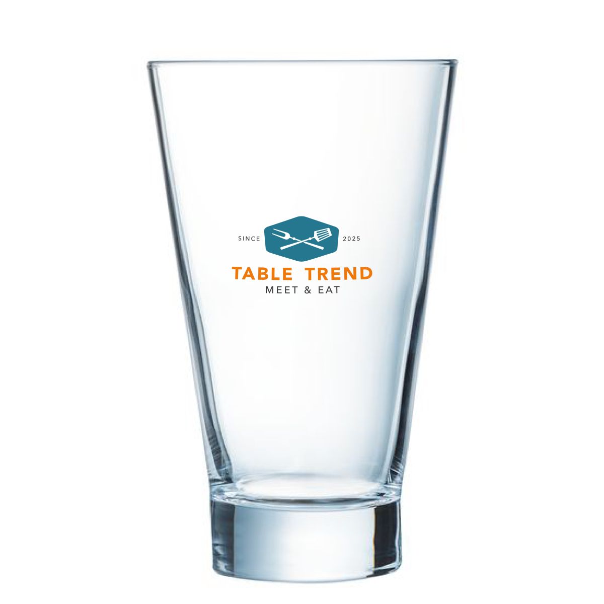 Meerkleurig TableTrend-logo duidelijk zichtbaar op de voorzijde van het Shetland 42 cl. glas.