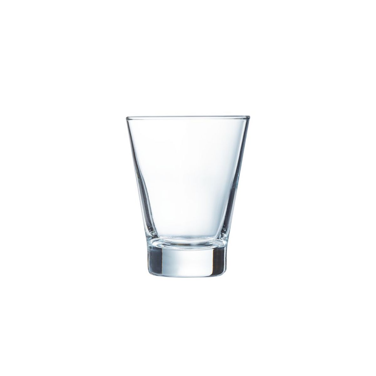 Vooraanzicht van een transparant Shetland 9 cl. glas, geschikt voor espresso of likeur.