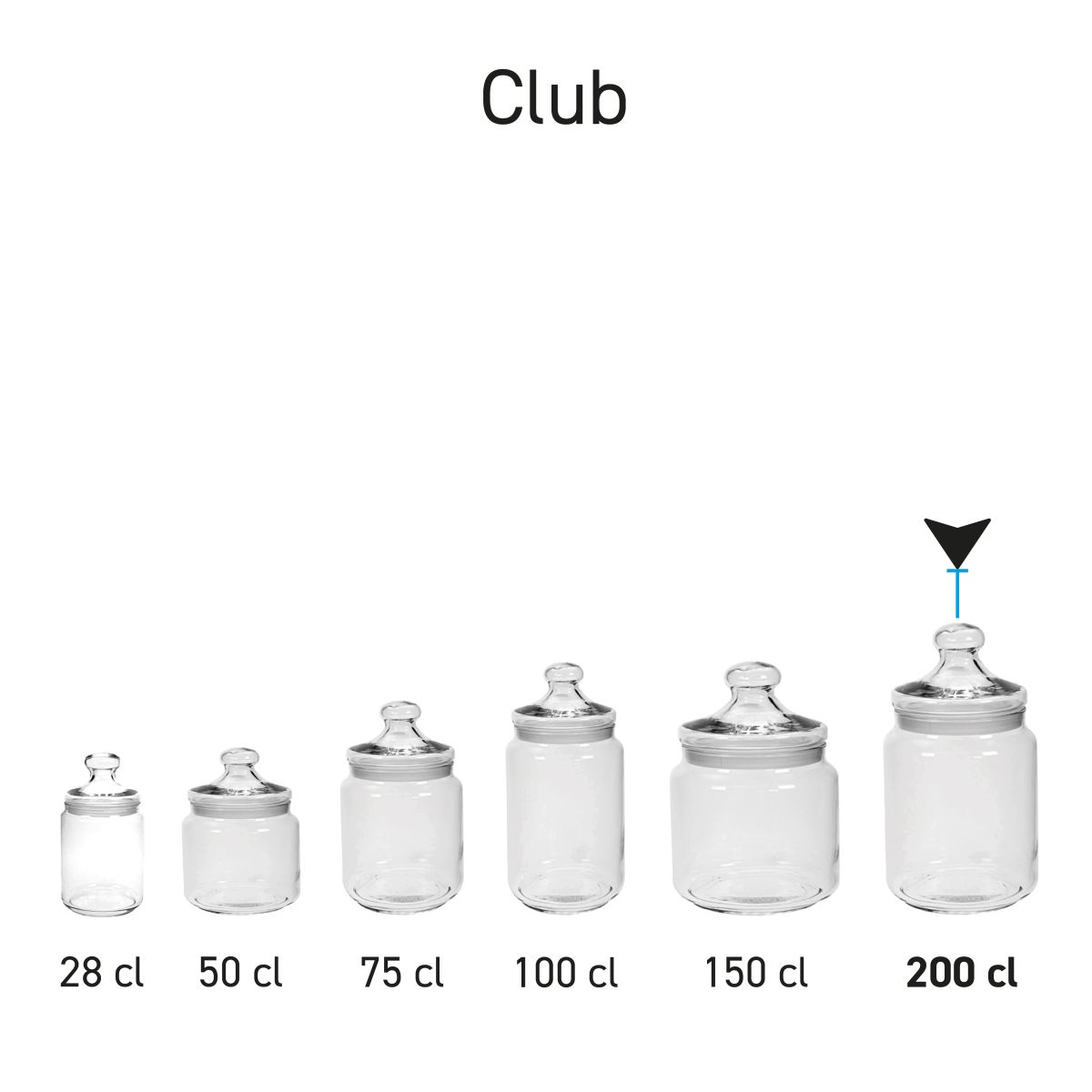 Snoeppot Big Club 2 liter in serie, meerdere exemplaren naast elkaar getoond