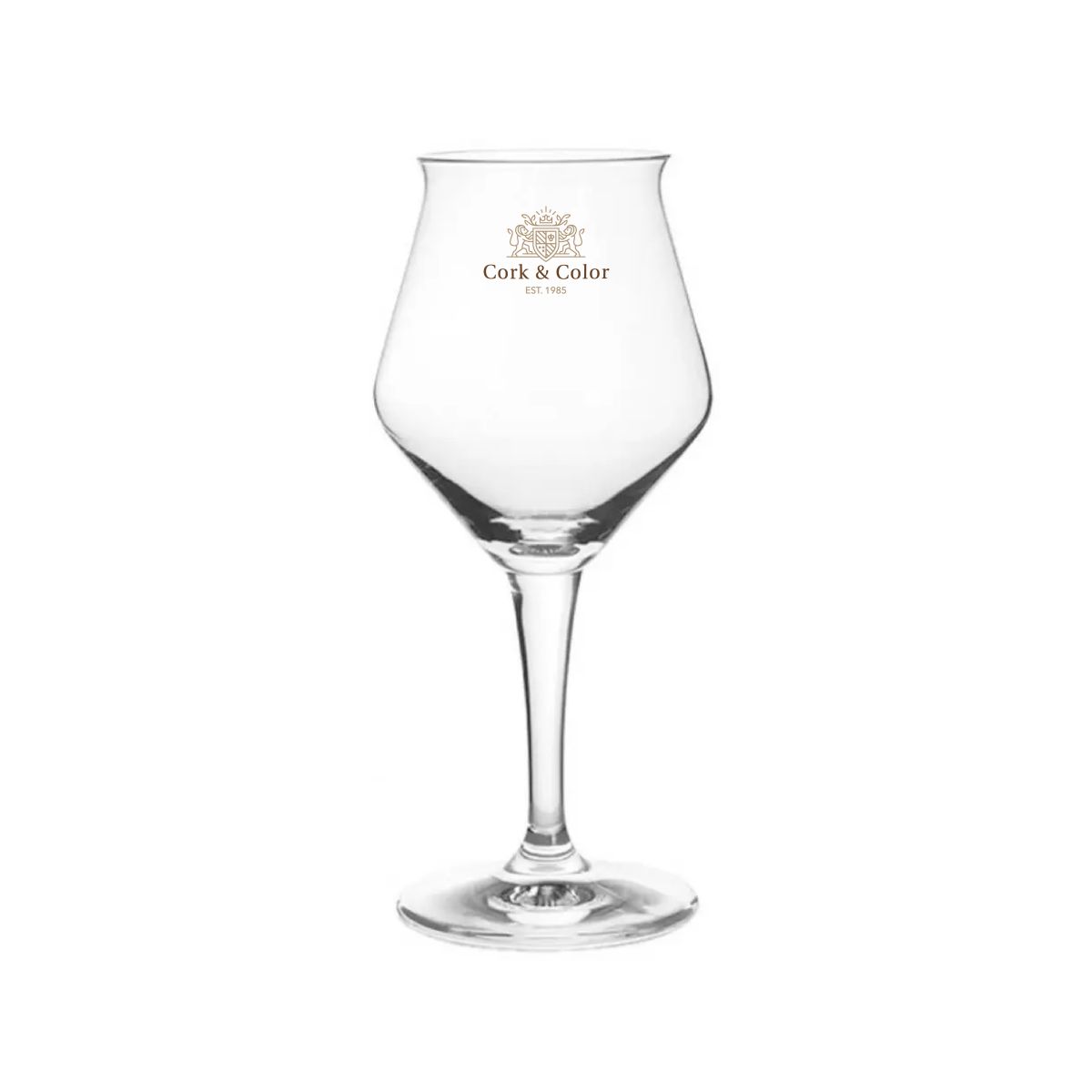 Sommelier Kelch glas van 30 cl met tapmaat, bedrukt met meerkleurig CorkColor-logo op het vooraanzicht.