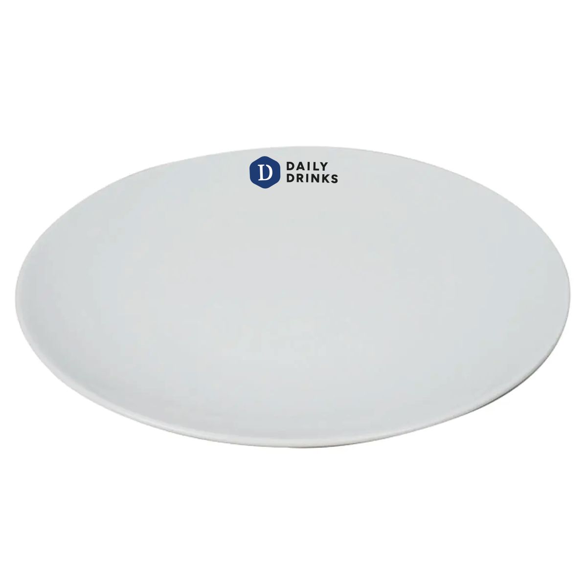 Ovaal porseleinen bord van 30 cm met meerkleurig DailyDrinks-logo zichtbaar op het bovenoppervlak.