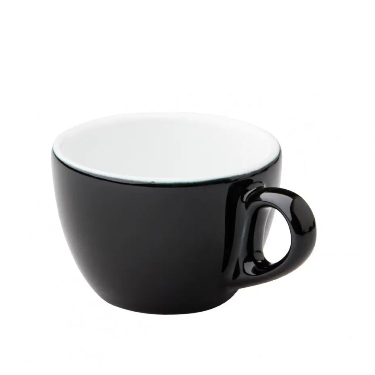 Voorzijde van Style Cappuccino kop 19 cl. in zwart-wit porselein, getoond in vooraanzicht.