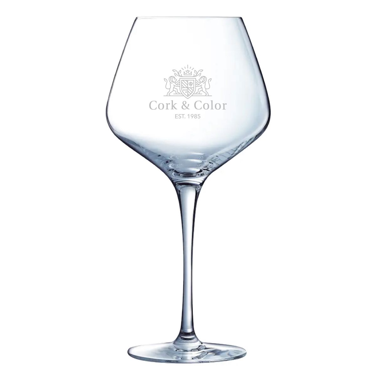 Sublym gin-tonicglas 60 cl met gegraveerd CorkColor-logo zichtbaar op het vooraanzicht.