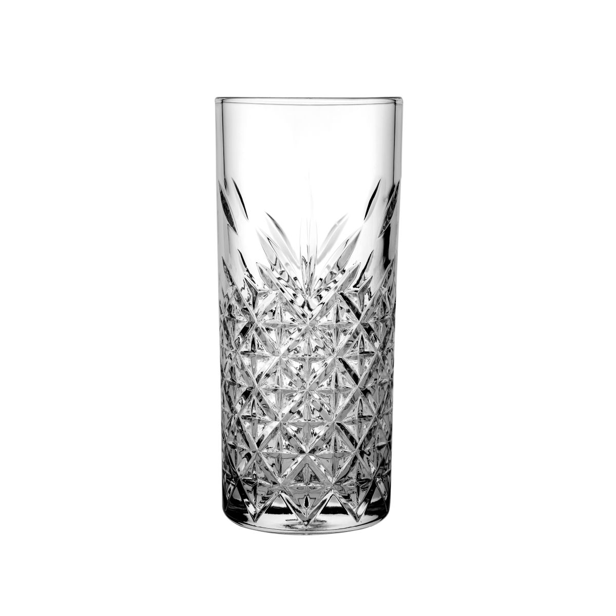 Vooraanzicht van het Timeless Rakiglas 18 cl. glas met klassieke structuur en transparant ontwerp.