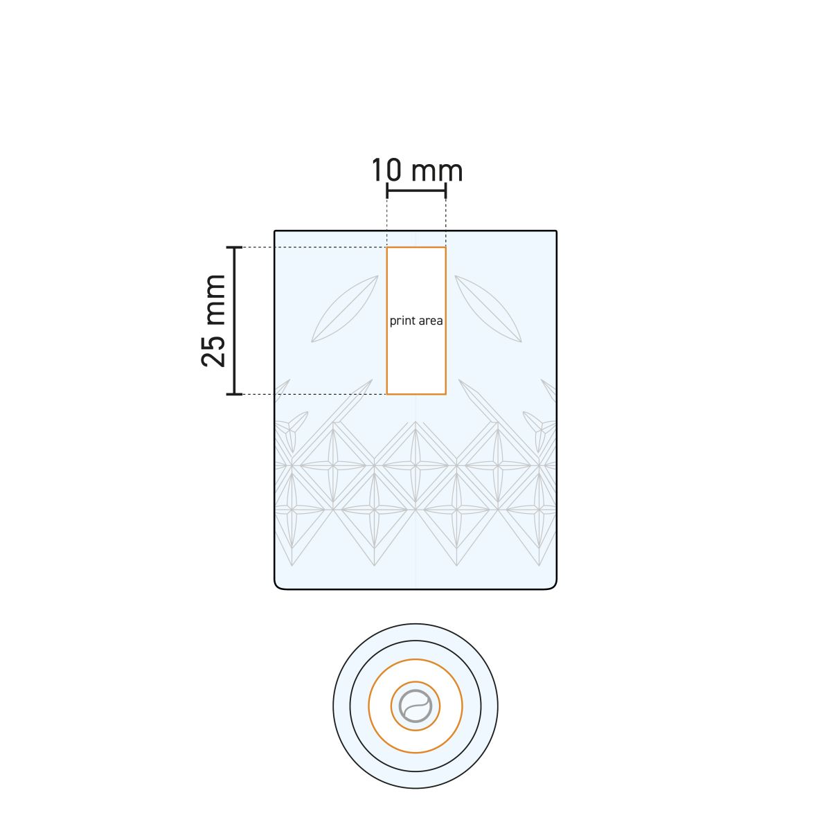 Technische werktekening met drukgebied van het Timeless Shotglas 6 cl. glas.