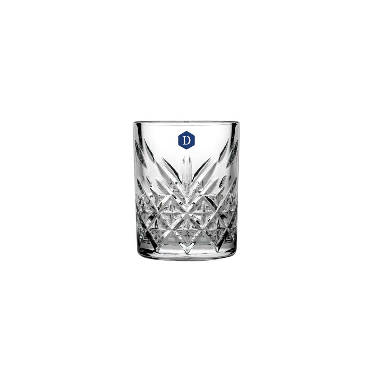 Timeless Shotglas 6 cl. met DailyDrinks-logo in één kleur op het vooraanzicht aangebracht.