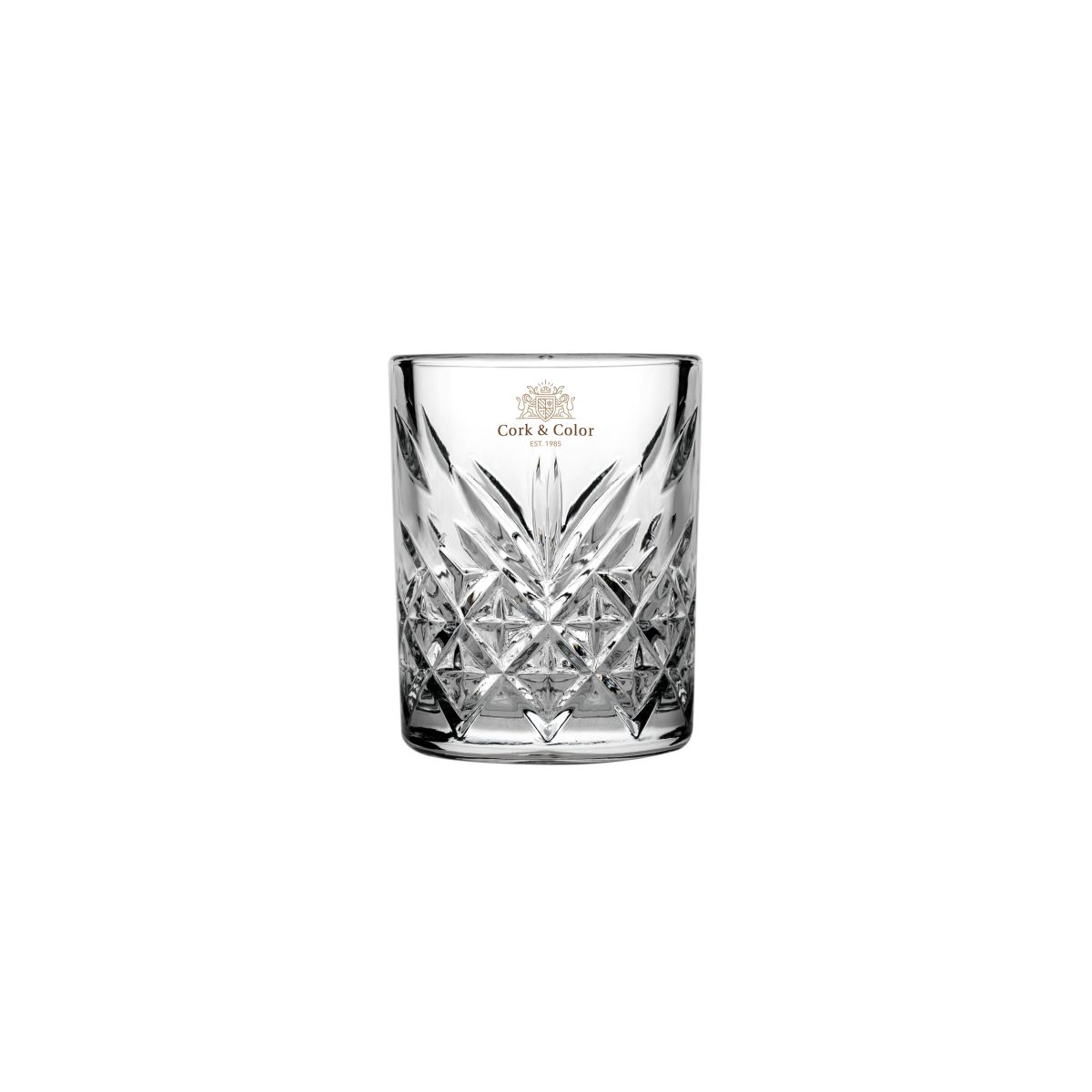 CorkColor-logo in meerkleurige bedrukking zichtbaar op het Timeless Shotglas 6 cl. glas.