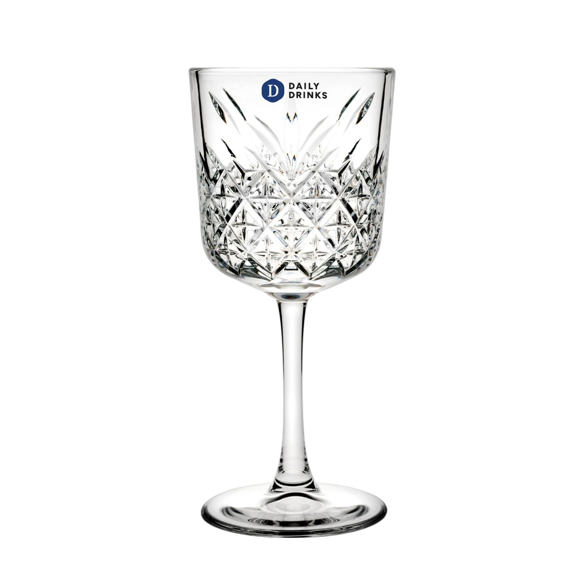 Timeless wijnglas van 33 cl. met meerkleurig DailyDrinks-logo op de voorzijde gedrukt.