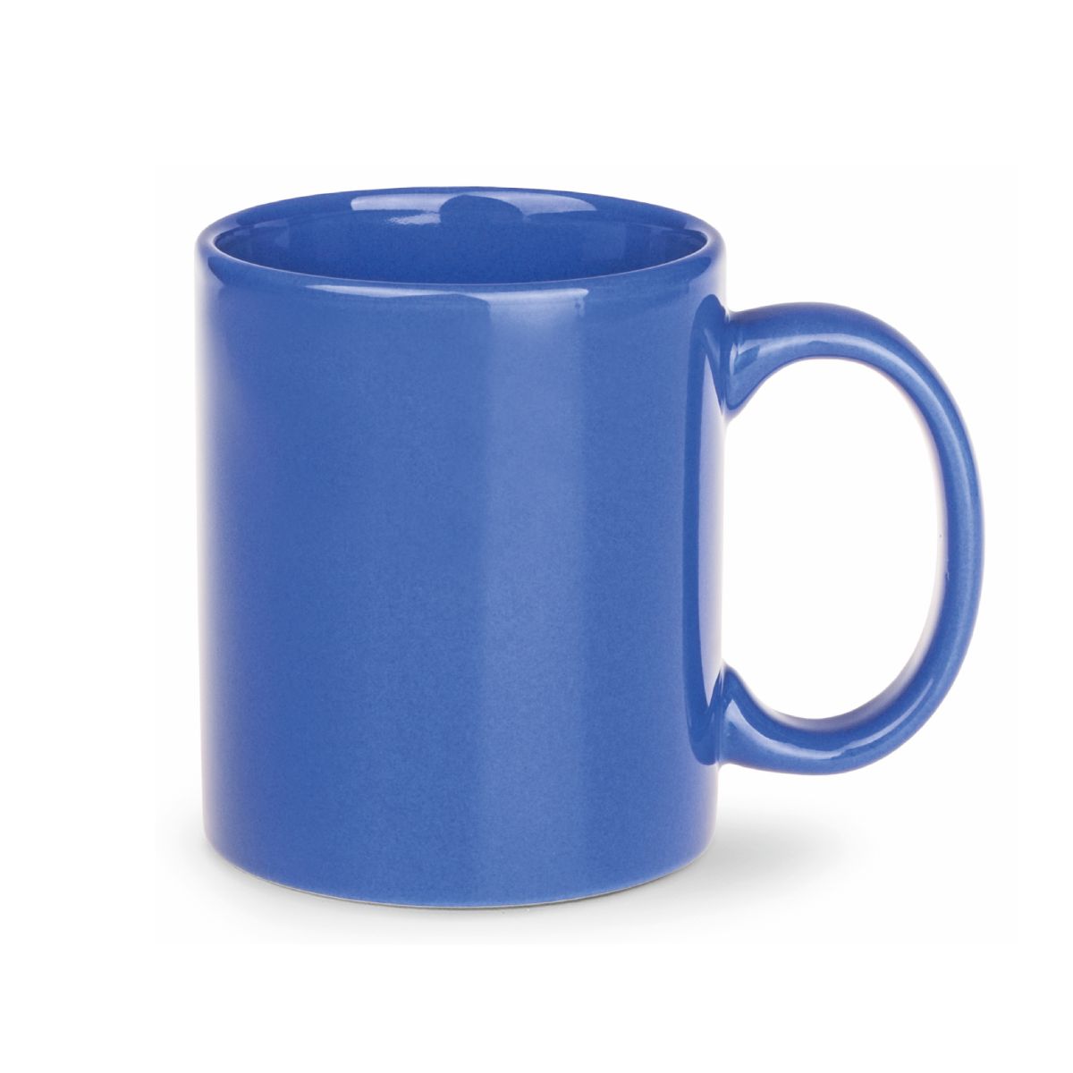 Vooraanzicht van de Tomek mok 30 cl. in blauw porselein met rechte wanden, klassiek oor en glad oppervlak., kleur lichtblauw
