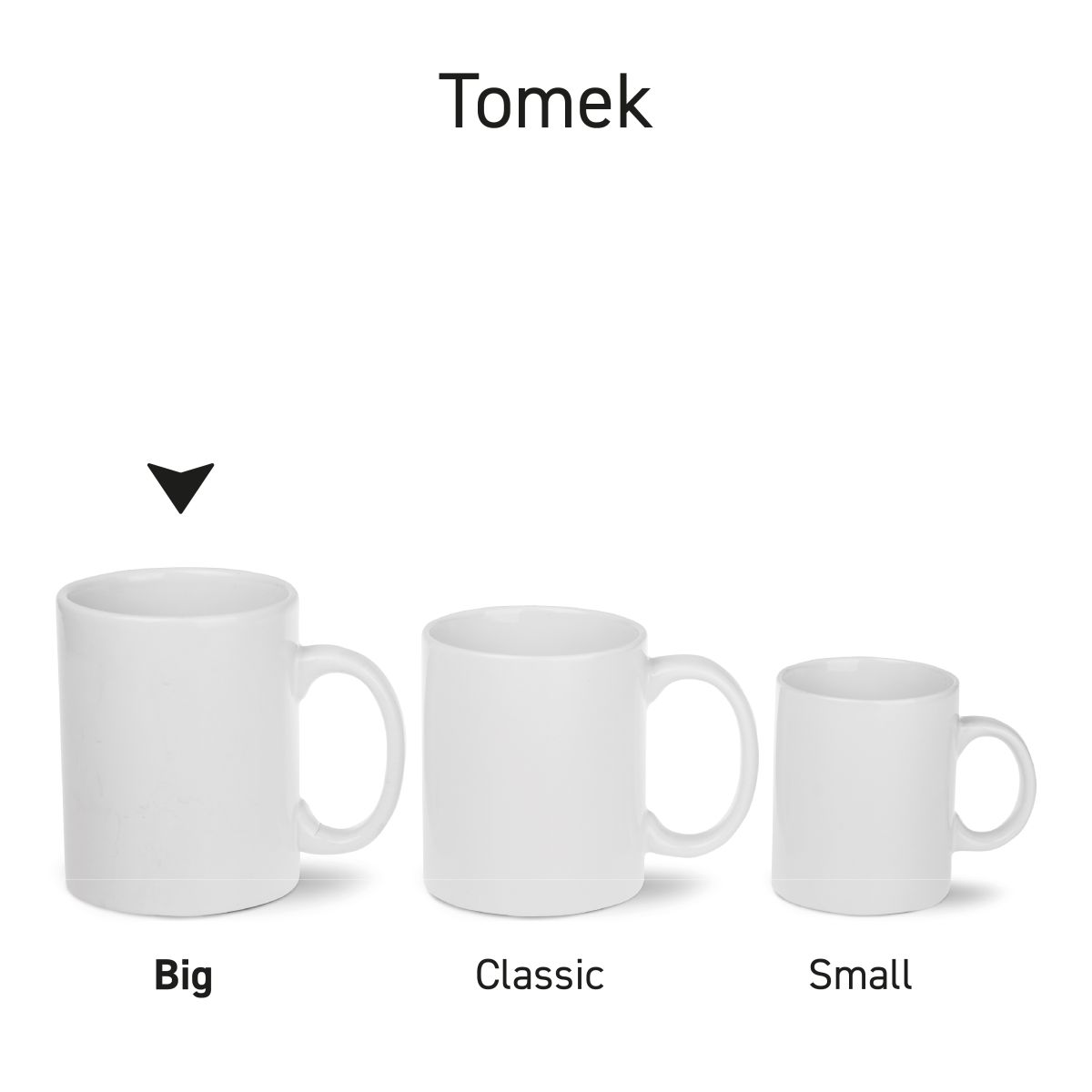 Meerdere Tomek mokken naast elkaar gepresenteerd als uniforme productserie.
