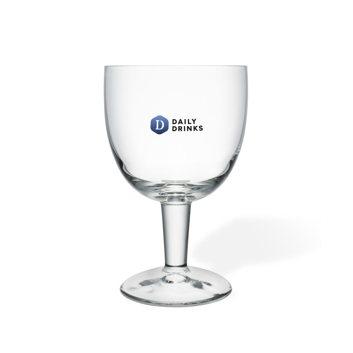 Voorzijde van het 15 cl. tapmaatglas met kleurrijk DailyDrinks-logo in full-colour bedrukt.