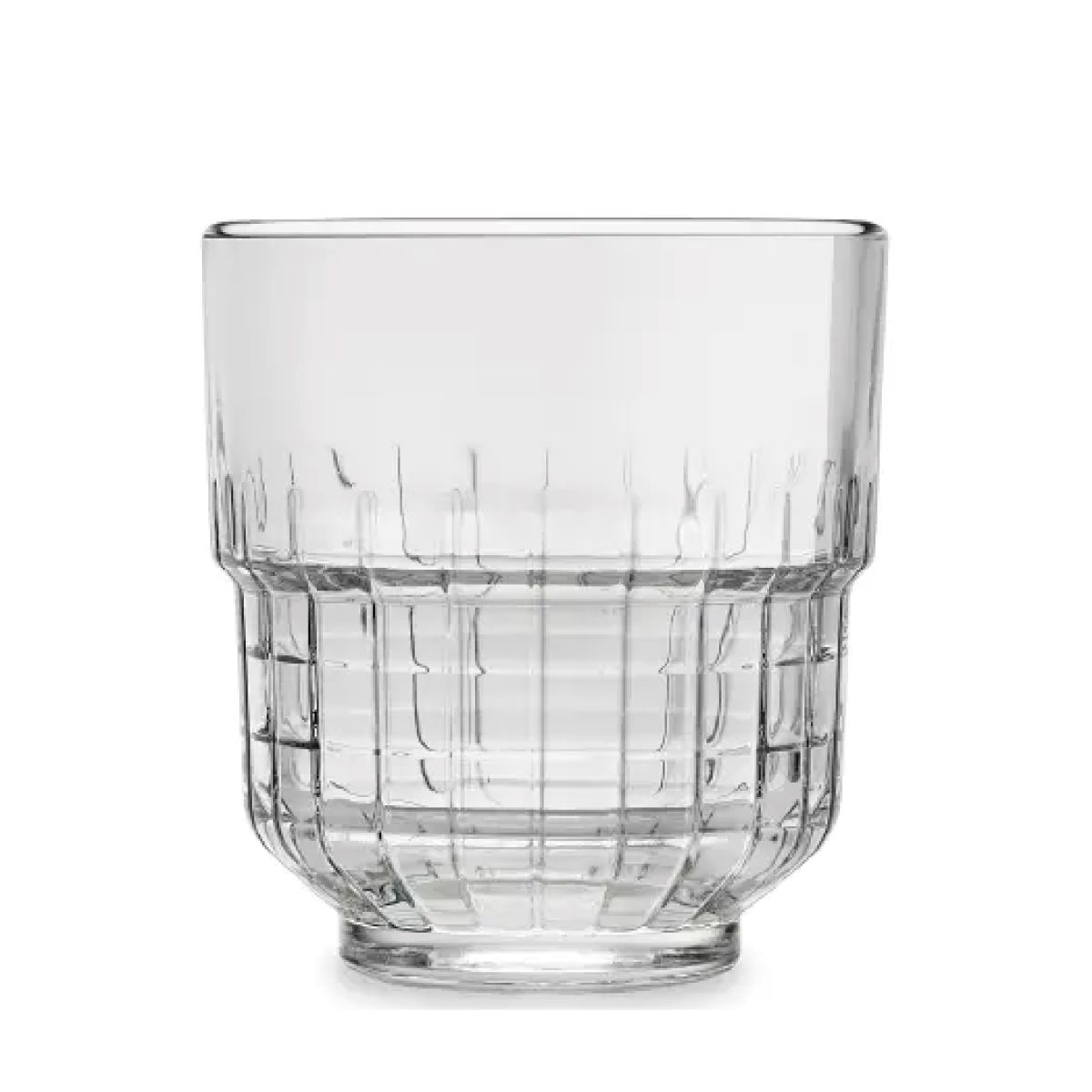 Vooraanzicht van het Tumbler Onis glas 35 cl. met cilindrisch ontwerp, dikke bodem en glad glasoppervlak.