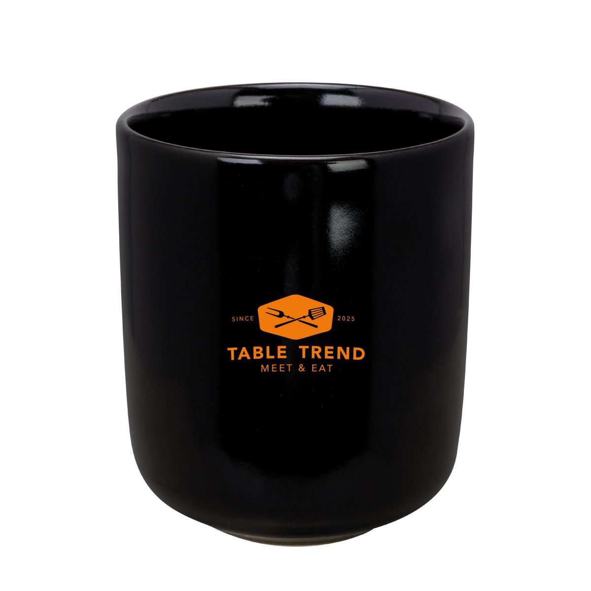 Eénkleurig TableTrend-logo op de voorzijde van een porseleinen beker 35 cl. zonder oor.
