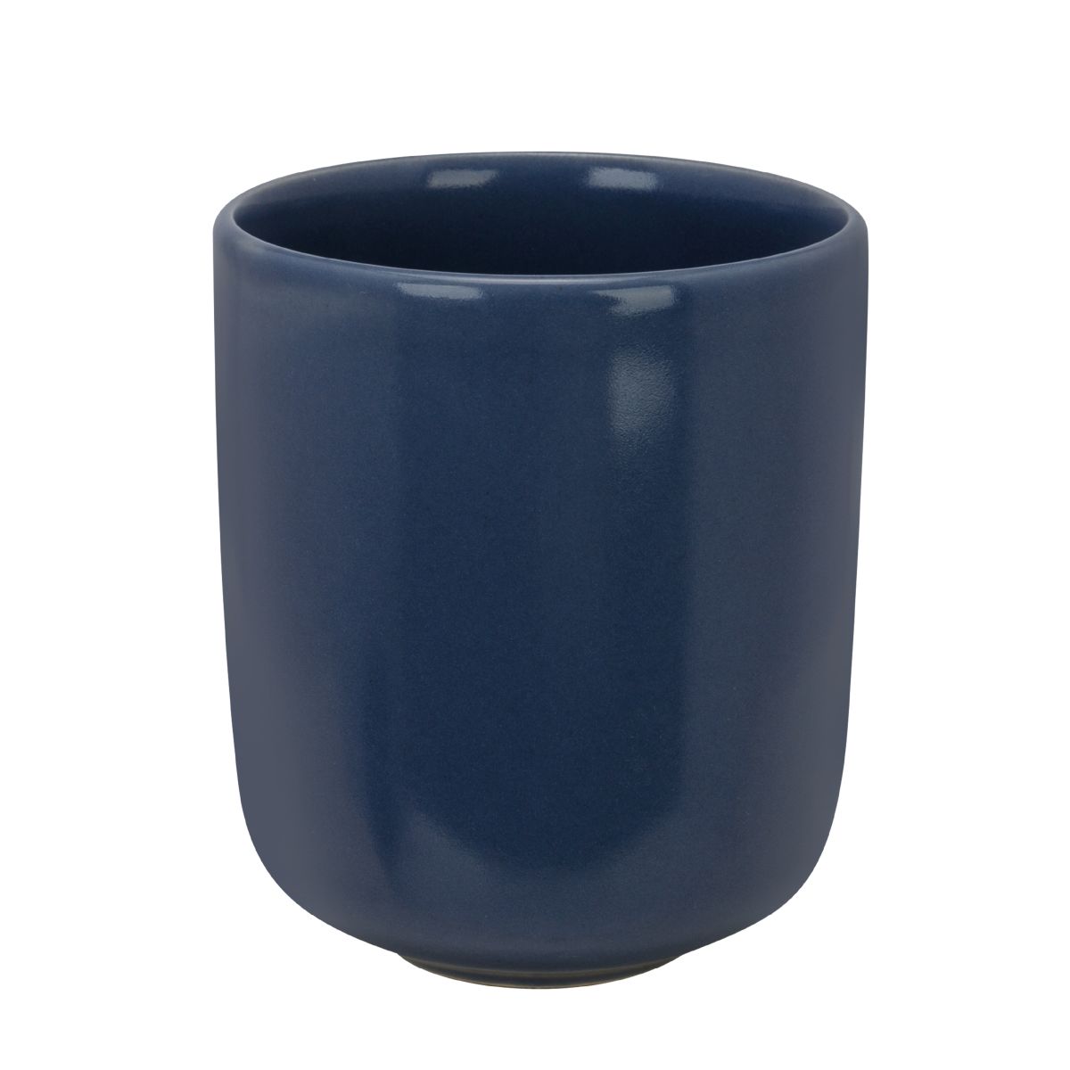 Vooraanzicht van Venus beker 35 cl. zonder oor in blauw porselein met rechte cilindervorm.