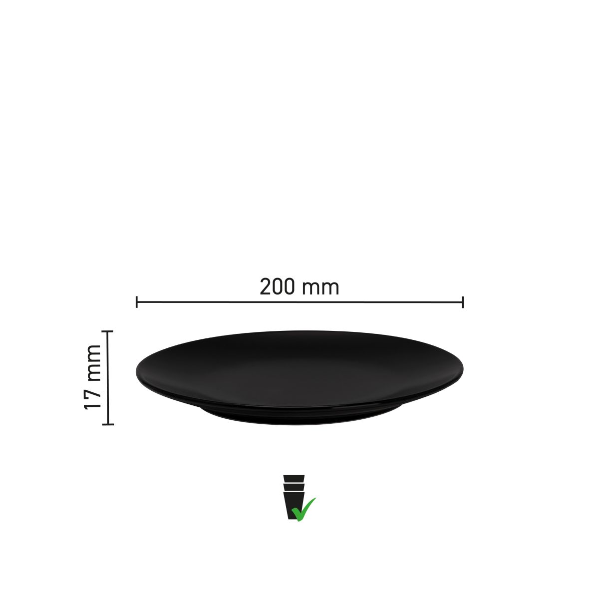 Infographic met diameter en randhoogte van Venus bord 20 cm porselein.