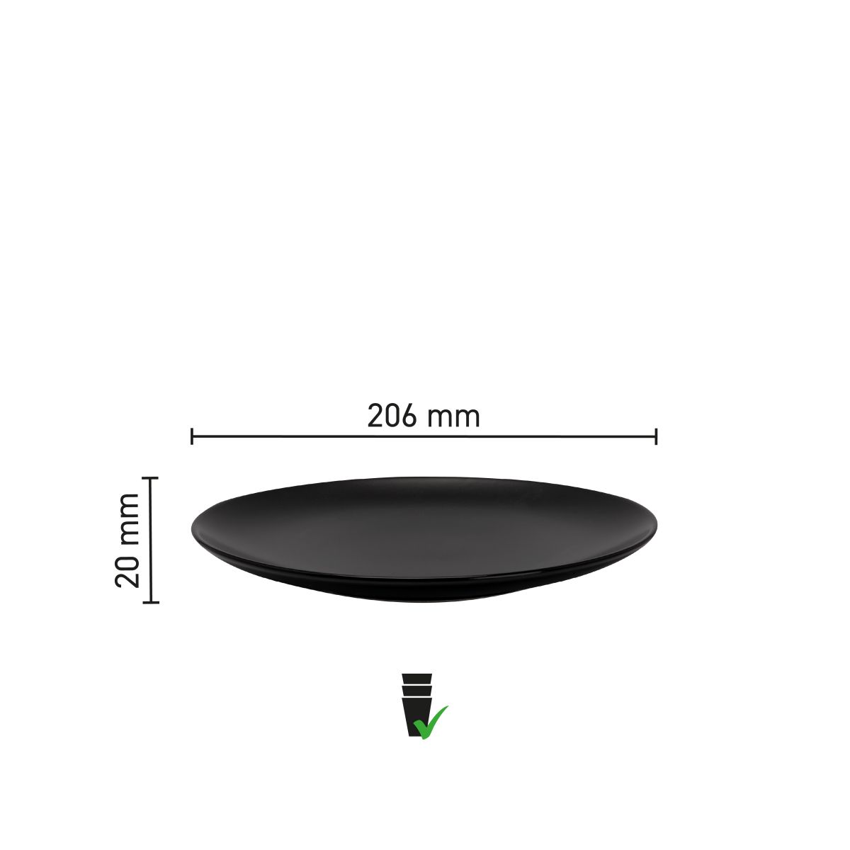 Infographic met diameter en randafmetingen van Venus bord 26 cm porselein.