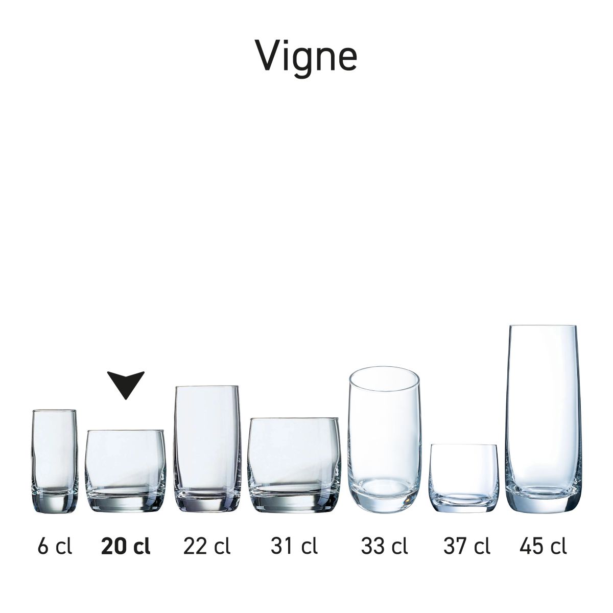 Vigne tumbler 20 cl in serie, meerdere exemplaren naast elkaar getoond
