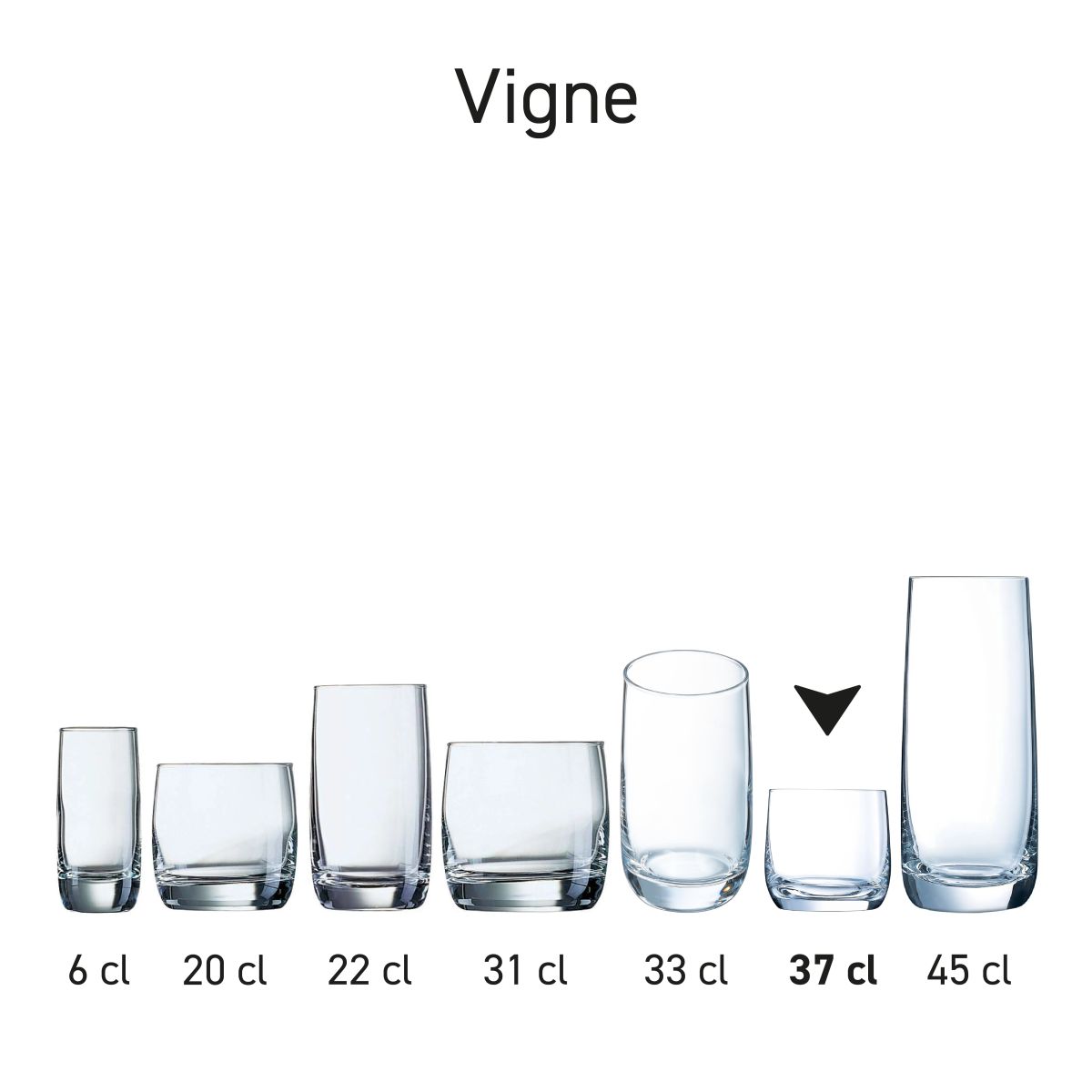 Vigne tumbler 37 cl in serie, meerdere exemplaren naast elkaar getoond