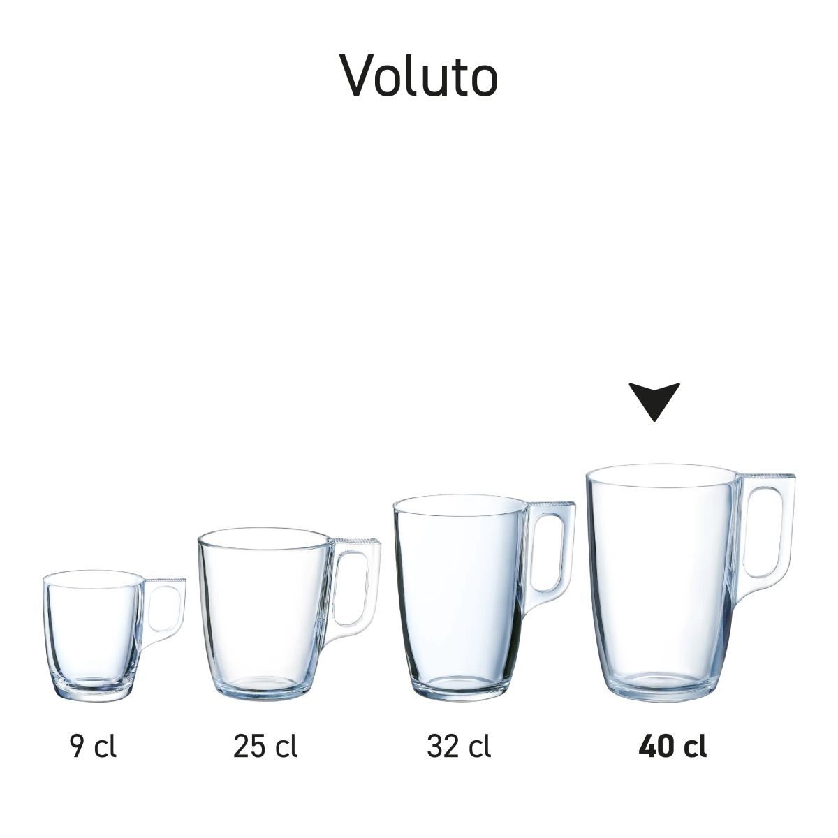 Serie-overzicht van meerdere Voluto glazen naast elkaar gepresenteerd.