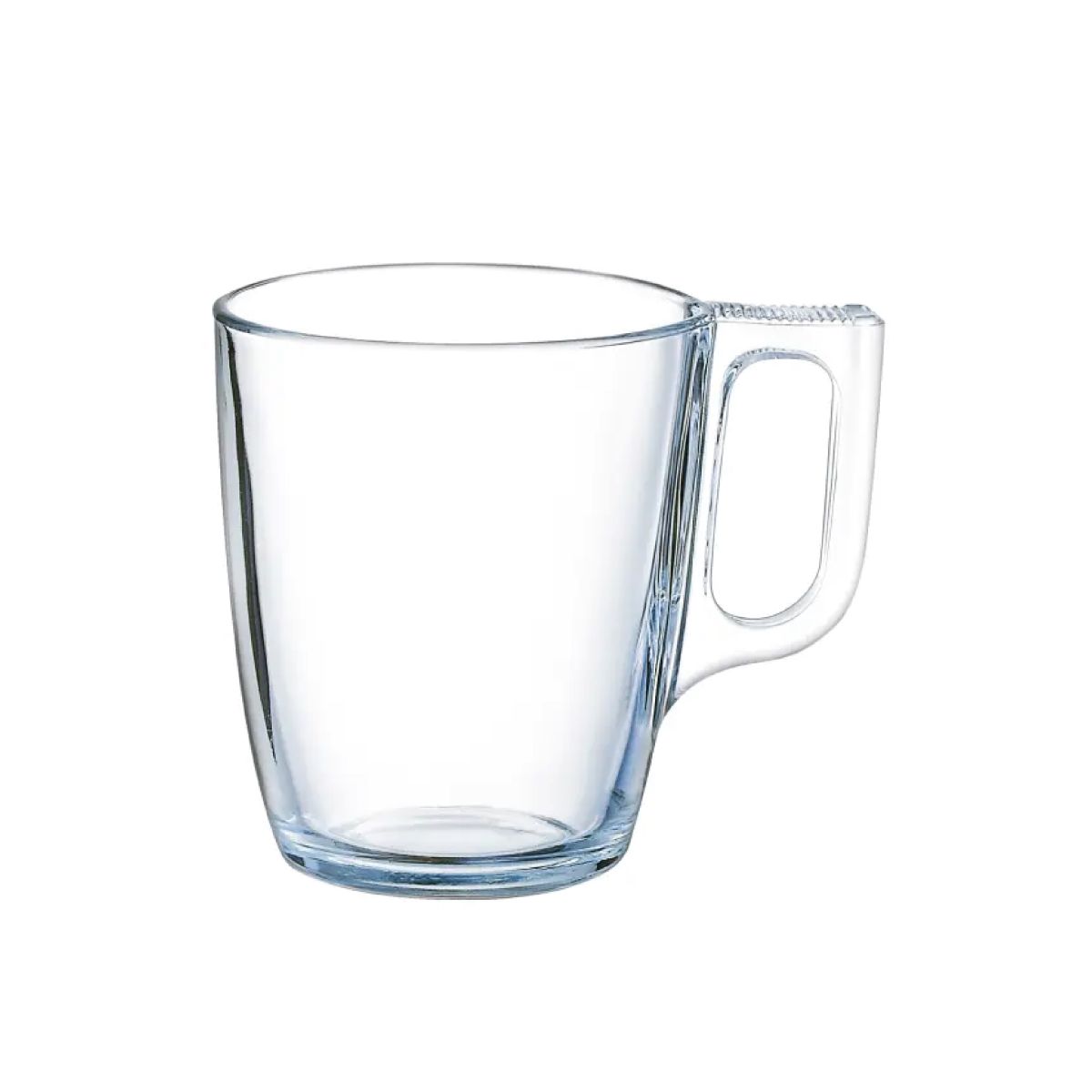 Vooraanzicht van transparant Voluto glas 25 cl. met rechte wanden en licht toelopende onderzijde.