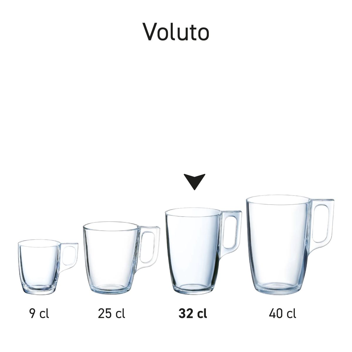 Serieopstelling van meerdere Voluto glazen in gelijke stijl gepresenteerd.