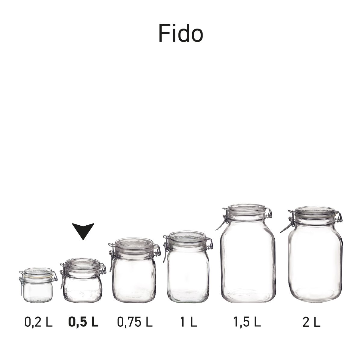 Serieafbeelding van meerdere glazen weckpotten Fido met vierkante vorm.
