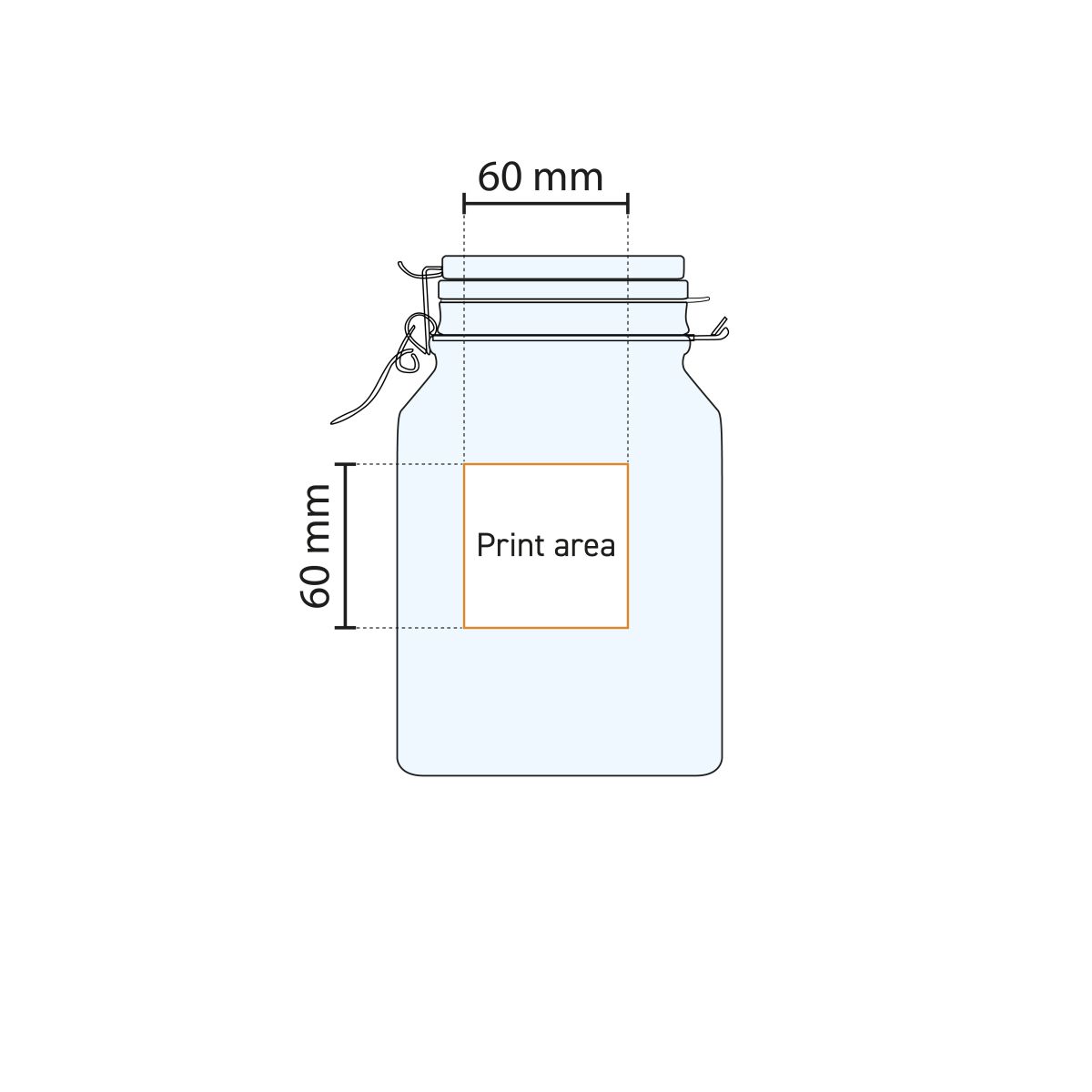 Technische werktekening met aangegeven drukgebied op het ronde oppervlak van de Weckpot Fido 4 liter.