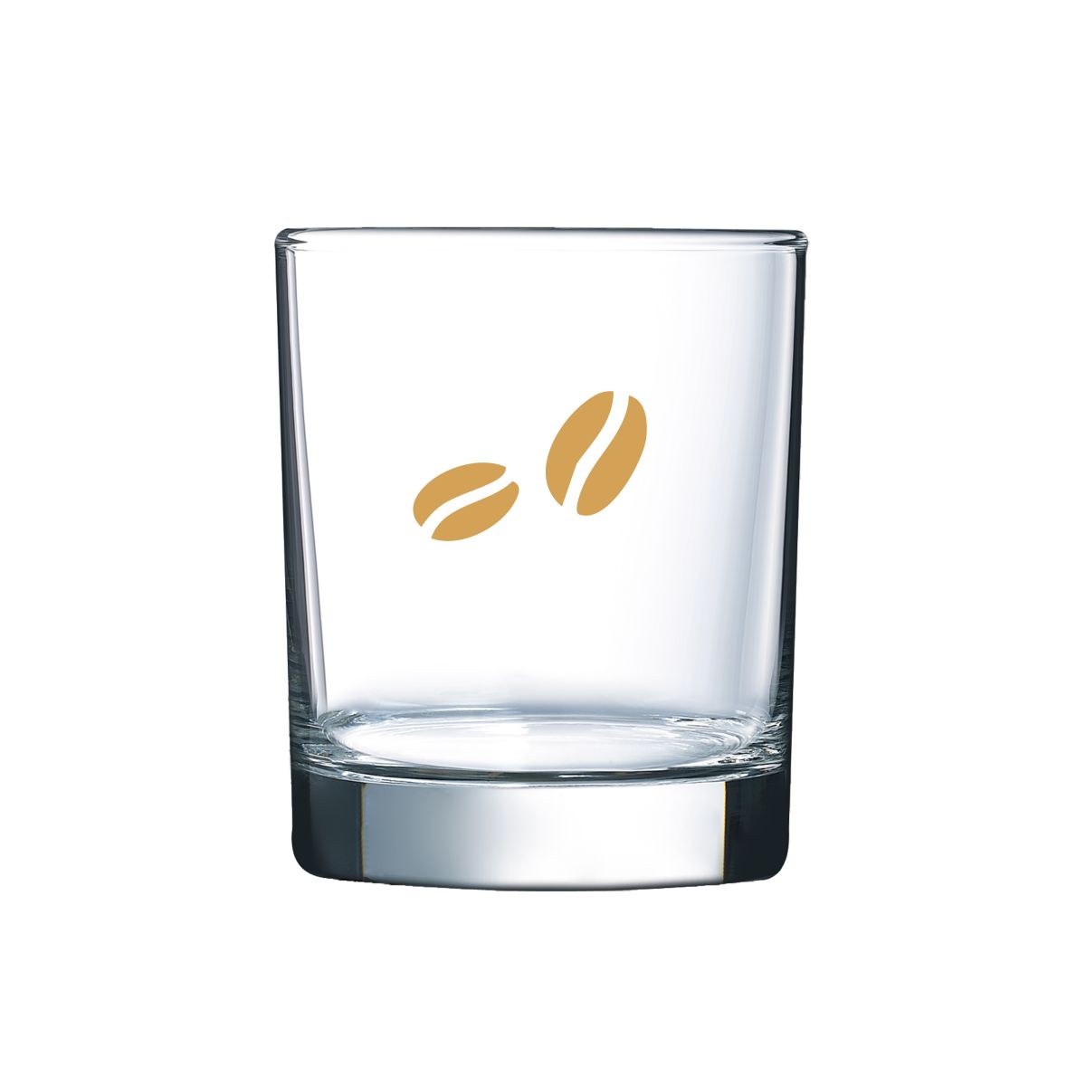 Glas met duidelijk zichtbaar éénkleurig CoffeeCo-logo op de voorzijde.