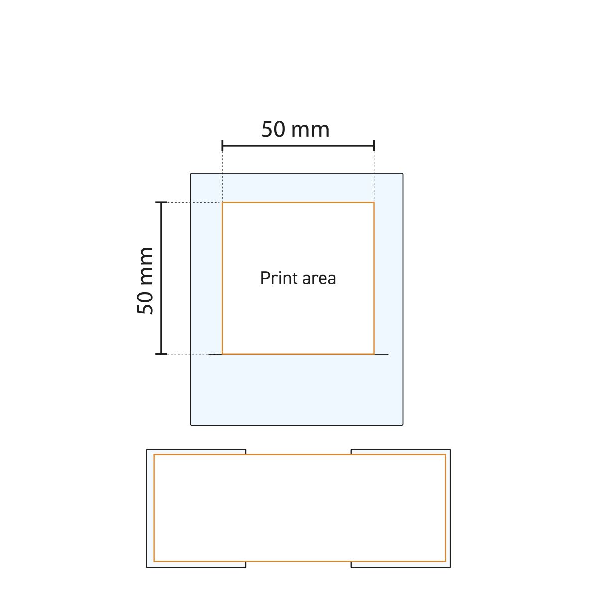Technische werktekening van whiskyglas 30 cl met gemarkeerd drukgebied voor logo.